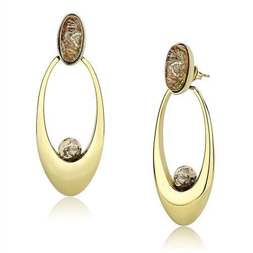 TK3101 - IP Gold(Ion Plating) Stainless Steel Earrings with Semi-Precious Oligoclase in Multi Color