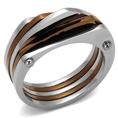 TK2404 - Two Tone IP Light Brown (IP Light coffee) Stainless Steel Ring with No Stone