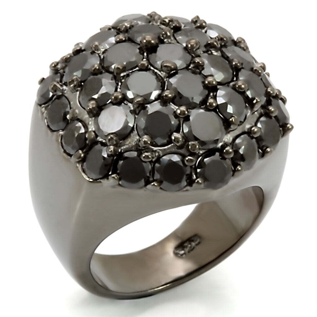 LOS302 - Ruthenium 925 Sterling Silver Ring with AAA Grade CZ  in Jet