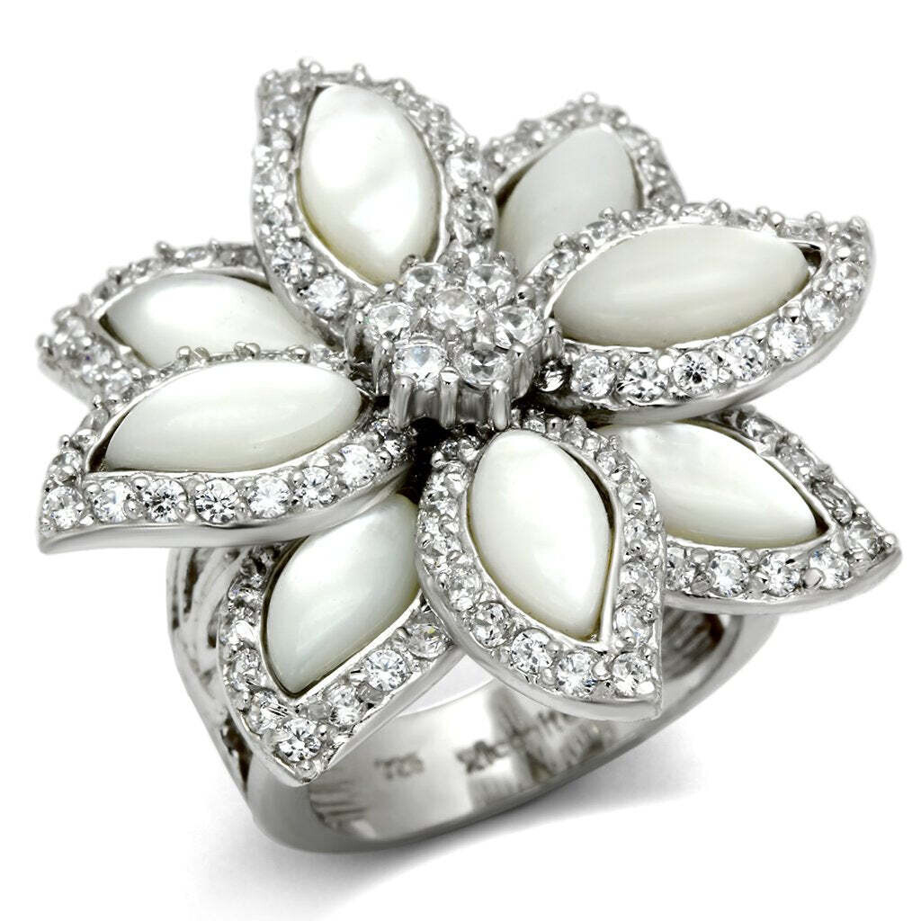 LOS556 - Rhodium 925 Sterling Silver Ring with Precious Stone Conch in White