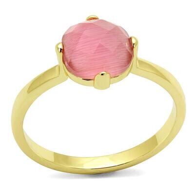 LO4075 - Flash Gold Brass Ring with Synthetic Cat Eye in Rose