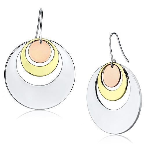 LO2671 - Rhodium + Gold + Rose Gold Iron Earrings with No Stone