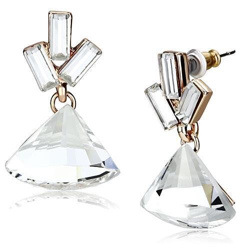 LO2751 - Rose Gold Iron Earrings with Top Grade Crystal  in Clear