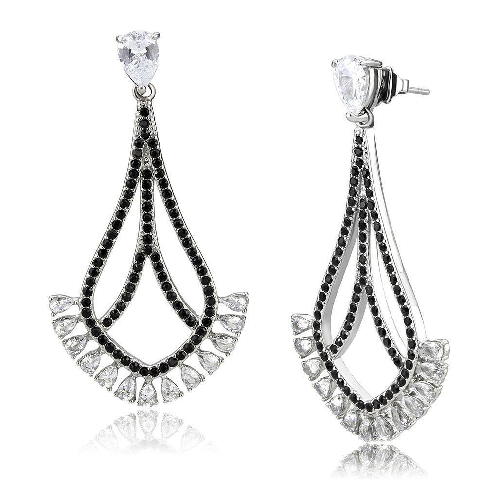 TK3664 - High polished (no plating) Stainless Steel Earrings with AAA Grade CZ  in Clear