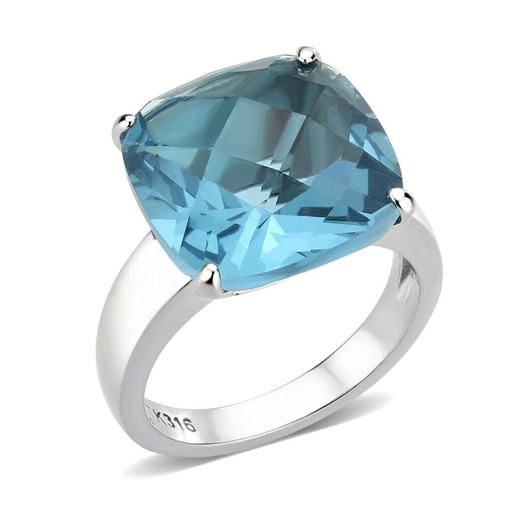 TK3830 - High polished (no plating) Stainless Steel Ring with Synthetic in SeaBlue