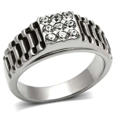TK368 - High polished (no plating) Stainless Steel Ring with Top Grade Crystal  in Clear