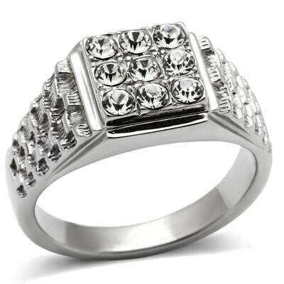 TK361 - High polished (no plating) Stainless Steel Ring with Top Grade Crystal  in Clear