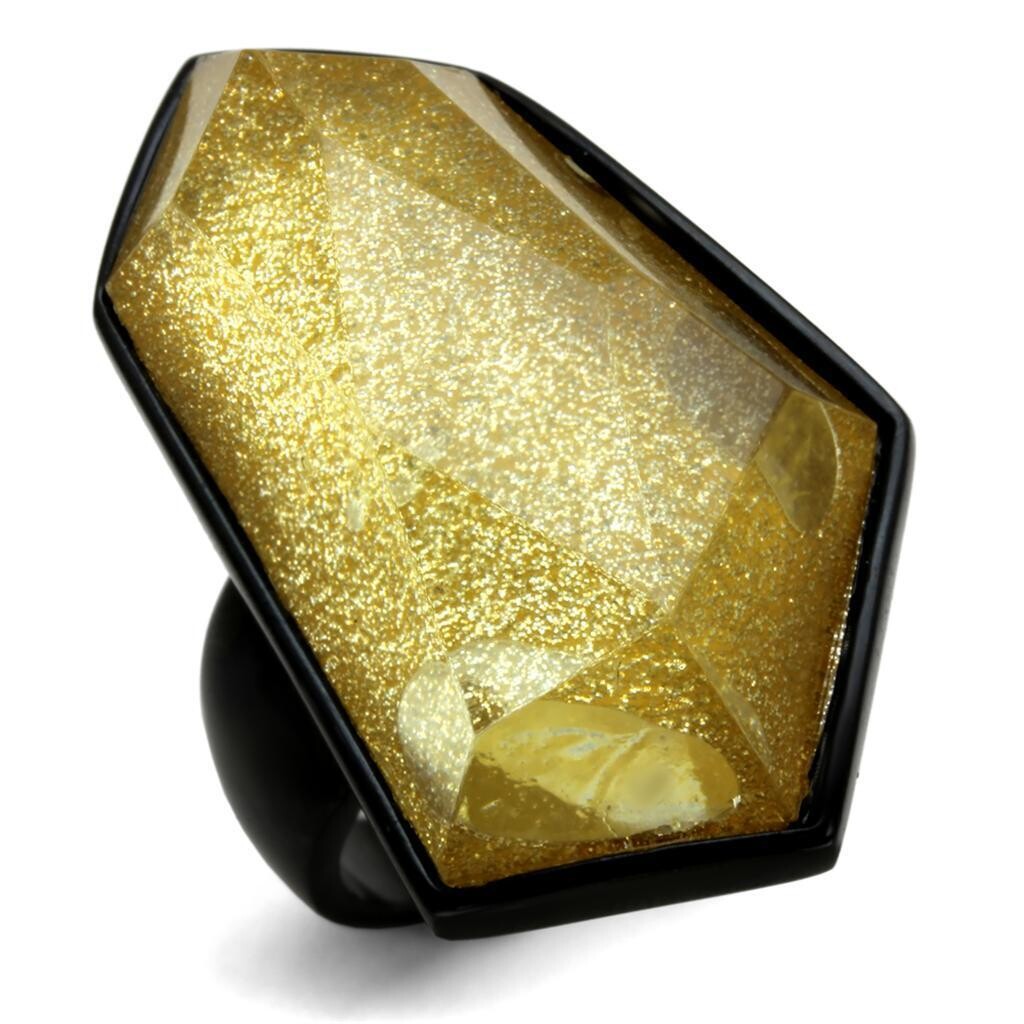VL117 - IP Black(Ion Plating) Stainless Steel Ring with Synthetic Synthetic Stone in Citrine Yellow