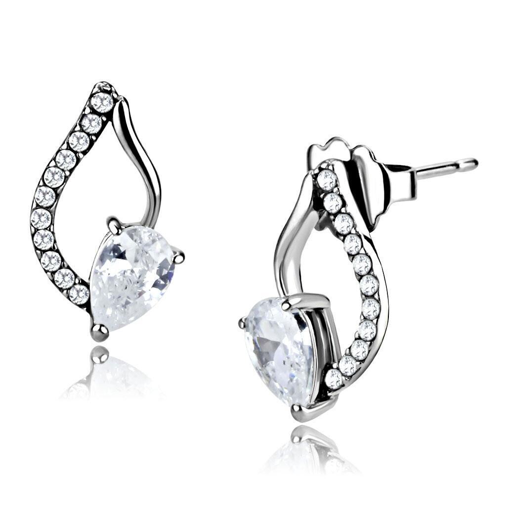 DA290 - High polished (no plating) Stainless Steel Earrings with AAA Grade CZ  in Clear
