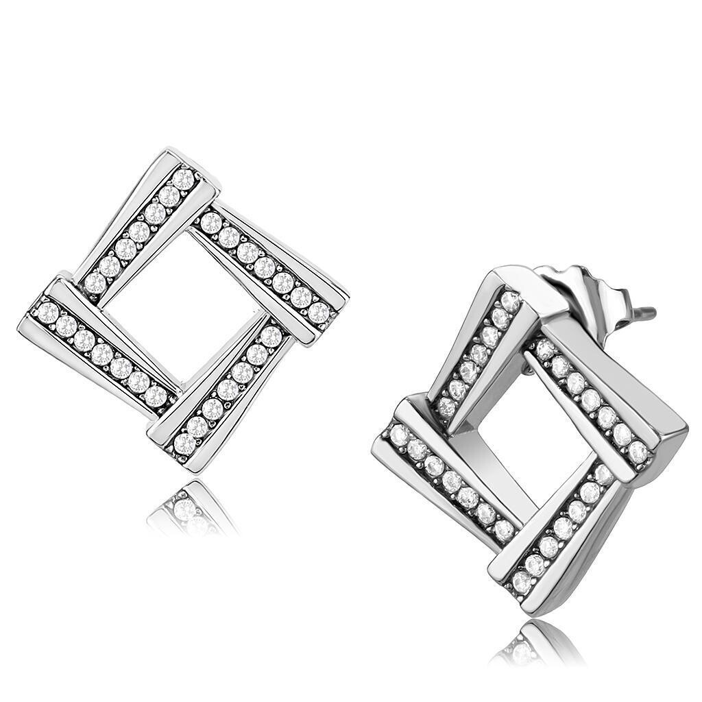 DA333 - No Plating Stainless Steel Earrings with AAA Grade CZ  in Clear