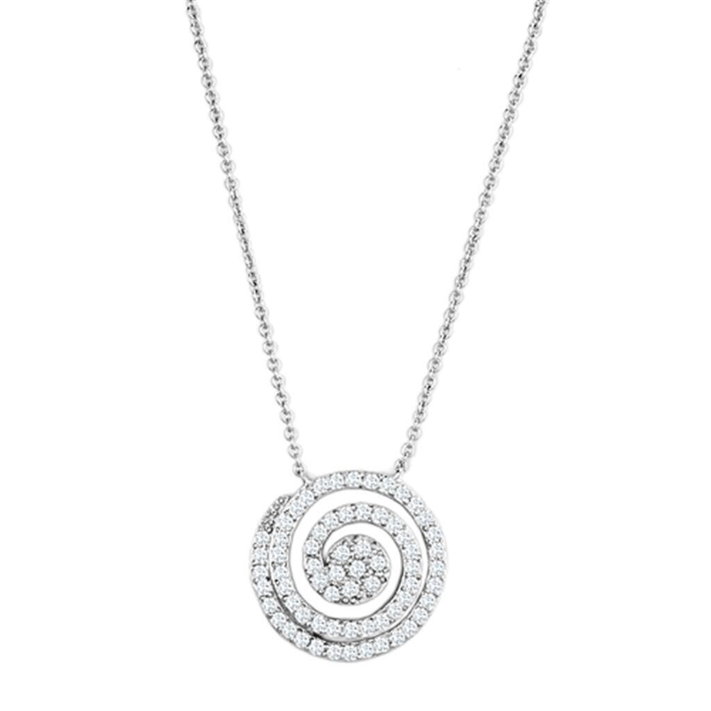 3W422 - Rhodium Brass Necklace with AAA Grade CZ  in Clear