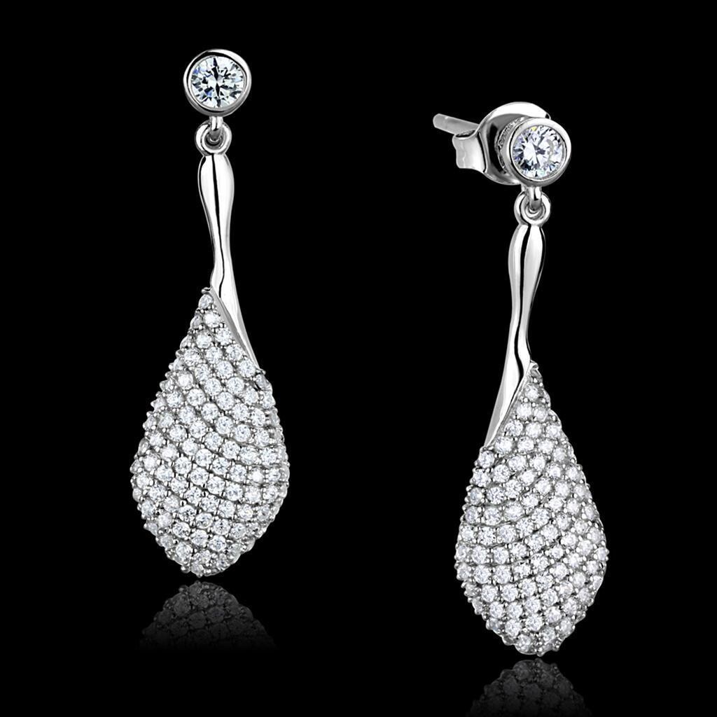 TS324 - Rhodium 925 Sterling Silver Earrings with AAA Grade CZ  in Clear