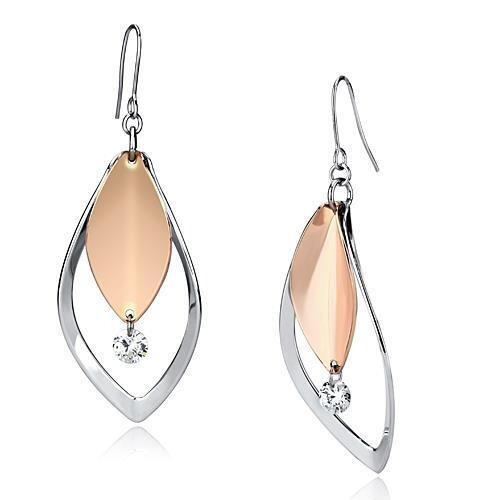LO2684 - Rose Gold + Rhodium Iron Earrings with AAA Grade CZ  in Clear