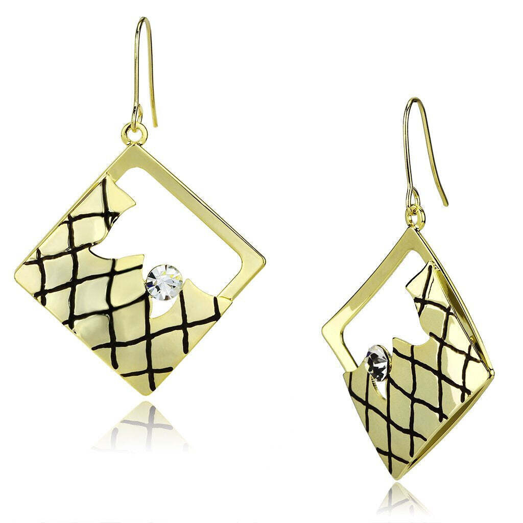 LO2689 - Gold Iron Earrings with Top Grade Crystal  in Clear