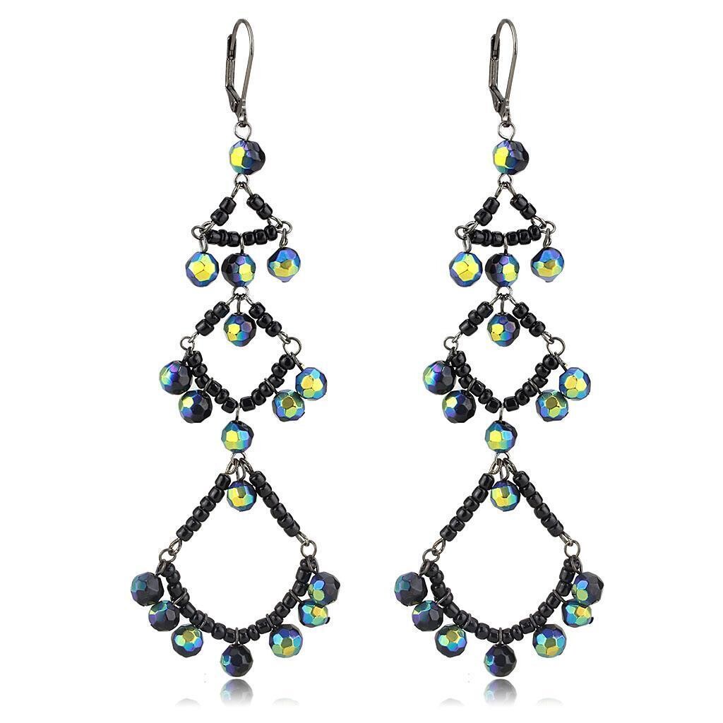 LO628 - Antique Silver Brass Earrings with Top Grade Crystal  in Multi Color