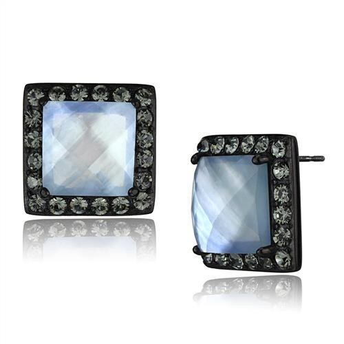 TK2536 - IP Black(Ion Plating) Stainless Steel Earrings with Precious Stone Conch in Aquamarine AB