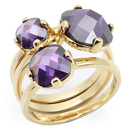 0W259 - Gold Brass Ring with AAA Grade CZ  in Amethyst