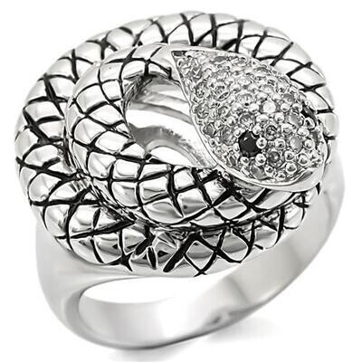 0W281 - Rhodium Brass Ring with AAA Grade CZ  in Jet