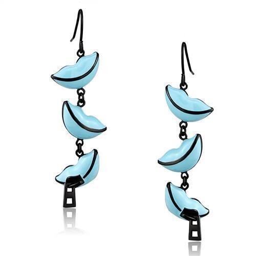 TK2624 - IP Black(Ion Plating) Stainless Steel Earrings with Epoxy  in Sea Blue
