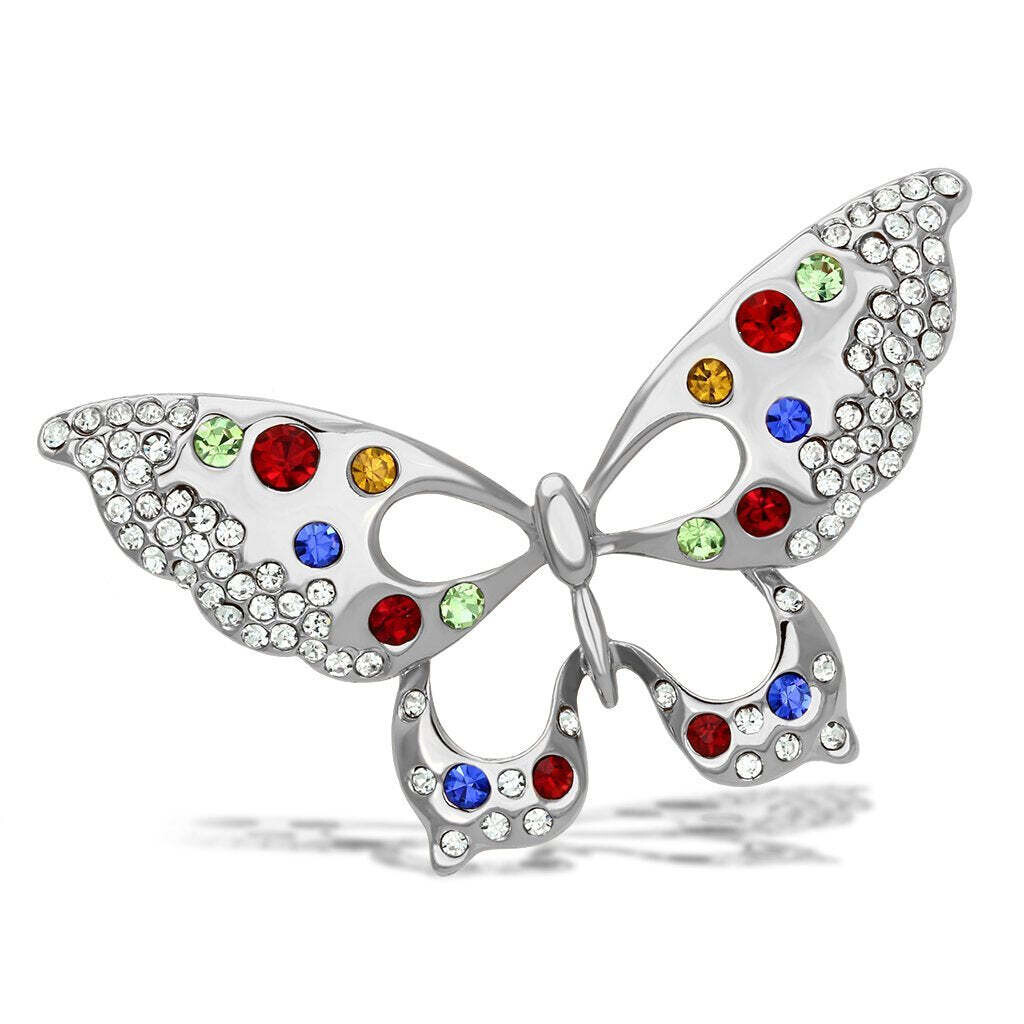 LO2906 - Imitation Rhodium White Metal Brooches with Top Grade Crystal  in Multi Color