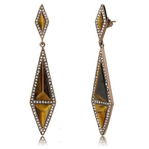 TK3071 - IP Coffee light Stainless Steel Earrings with Synthetic Tiger Eye in Topaz