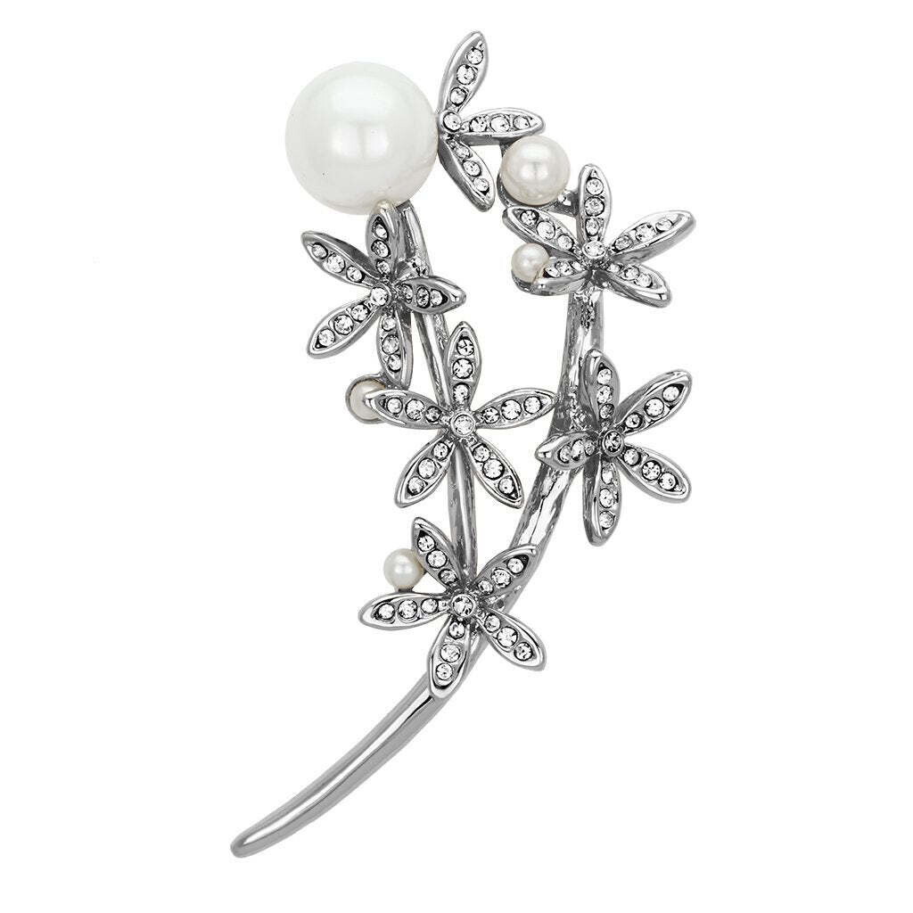 LO2834 - Flash Rose Gold White Metal Brooches with Synthetic Pearl in White