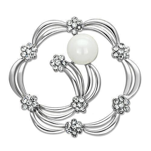 LO2809 - Imitation Rhodium White Metal Brooches with Synthetic Pearl in White