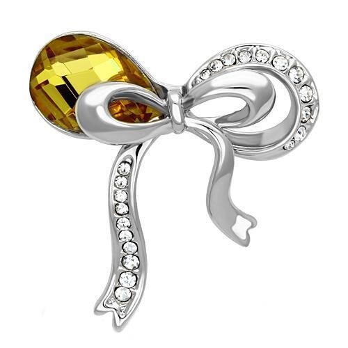 LO2846 - Imitation Rhodium White Metal Brooches with Synthetic Glass Bead in Topaz