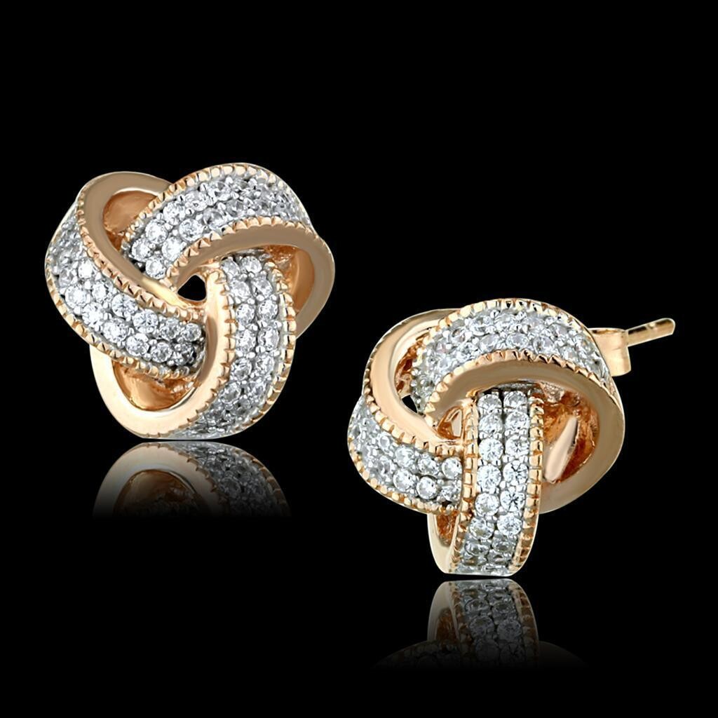 TS507 - Rose Gold + Rhodium 925 Sterling Silver Earrings with AAA Grade CZ  in Clear