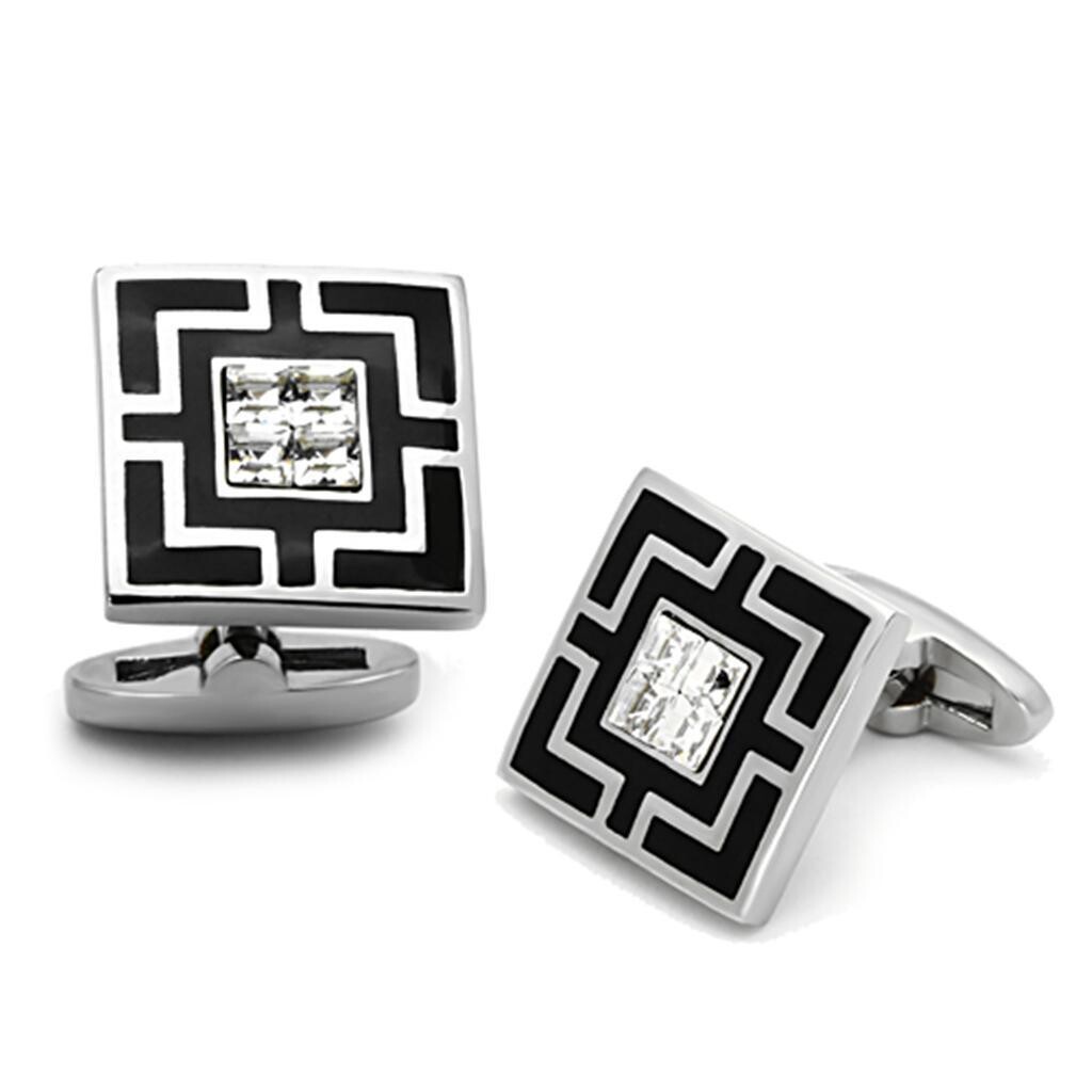 TK1267 - High polished (no plating) Stainless Steel Cufflink with Top Grade Crystal  in Clear