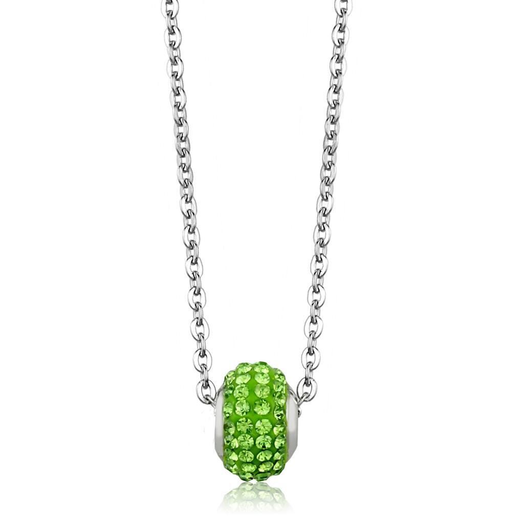 LO3330 - High polished (no plating) Stainless Steel Necklace with Top Grade Crystal  in Peridot