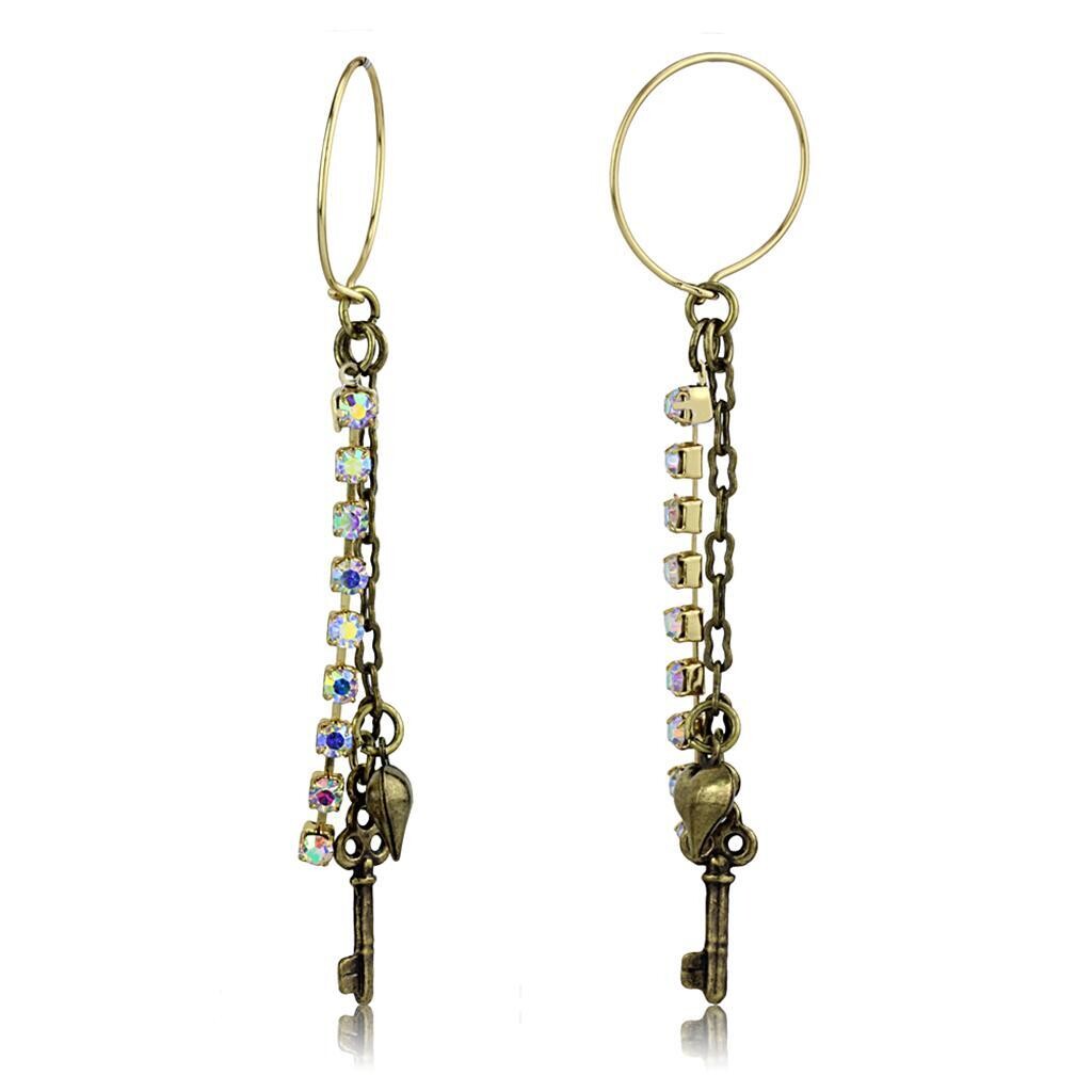 LO3810 - Antique Copper White Metal Earrings with Top Grade Crystal  in White AB