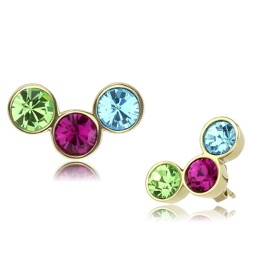 TK3492 - IP Gold(Ion Plating) Stainless Steel Earrings with Top Grade Crystal  in Multi Color