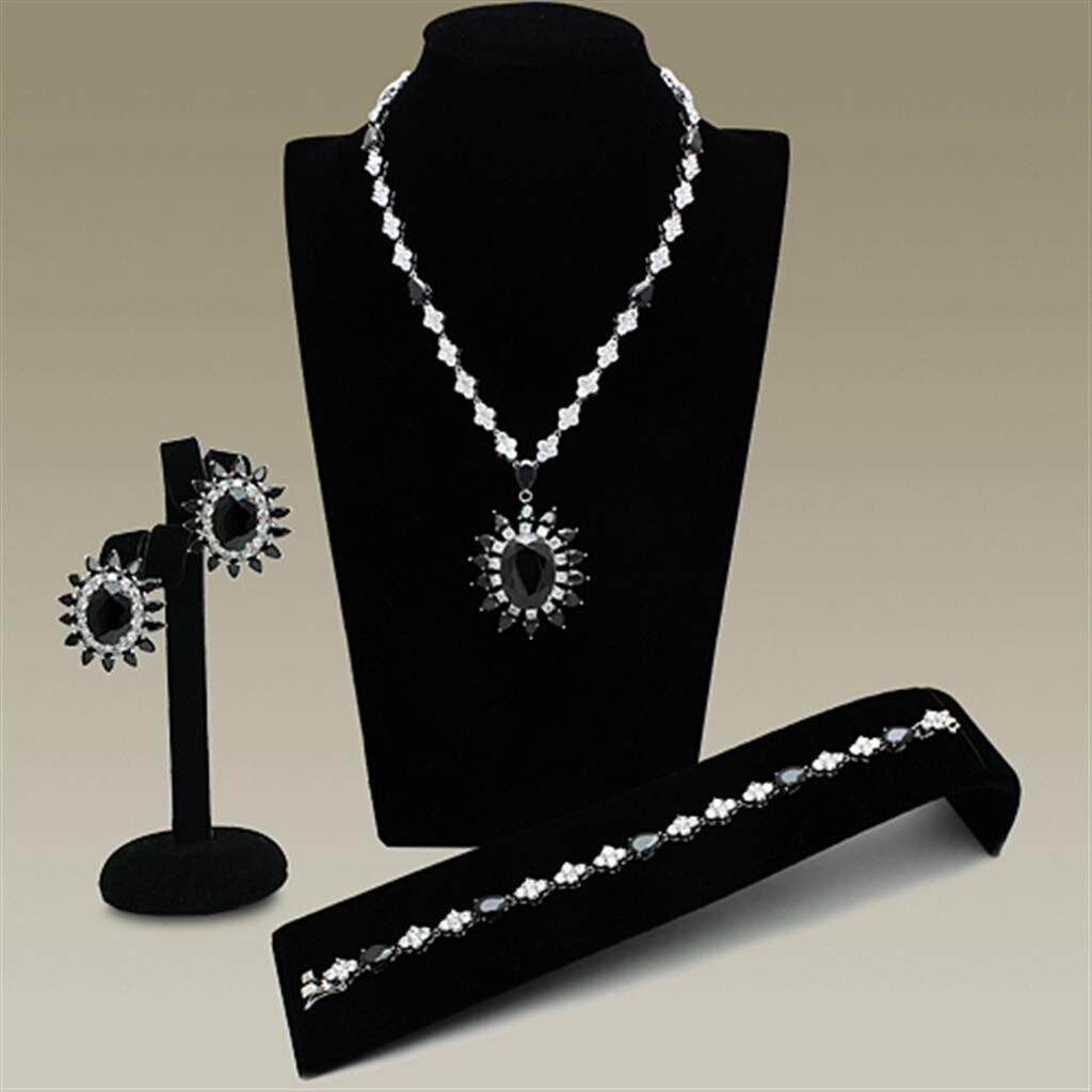LO2330 - Rhodium Brass Jewelry Sets with AAA Grade CZ  in Jet