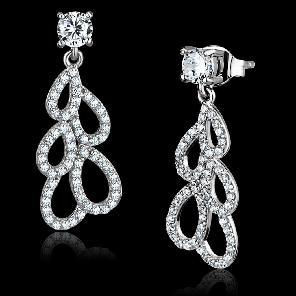 TS496 - Rhodium 925 Sterling Silver Earrings with AAA Grade CZ  in Clear