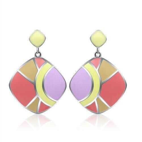 TK279 - High polished (no plating) Stainless Steel Earrings with Epoxy  in No Stone