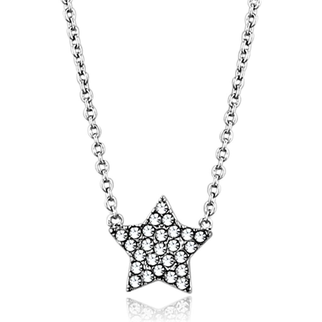LO3225 - Rhodium Brass Necklace with Top Grade Crystal  in Clear