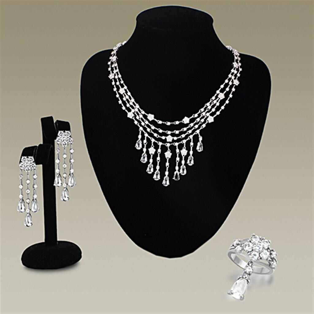 LO3076 - Rhodium Brass Jewelry Sets with AAA Grade CZ  in Clear