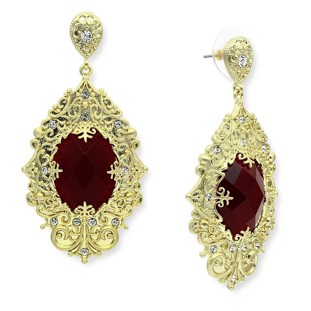 LO3673 - Gold & Brush Brass Earrings with Synthetic Synthetic Glass in Siam