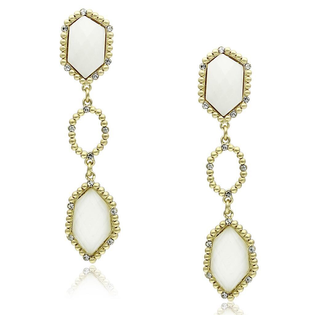 LO3692 - Gold & Brush Brass Earrings with Synthetic Synthetic Stone in Clear