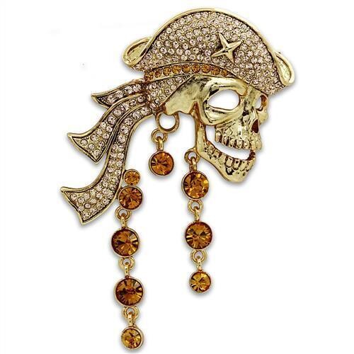 LO2415 - Gold White Metal Brooches with Top Grade Crystal  in Multi Color