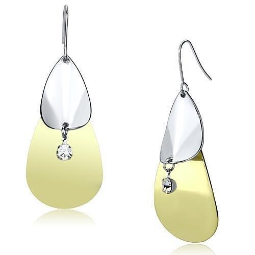 LO2696 - Gold+Rhodium Iron Earrings with Top Grade Crystal  in Clear