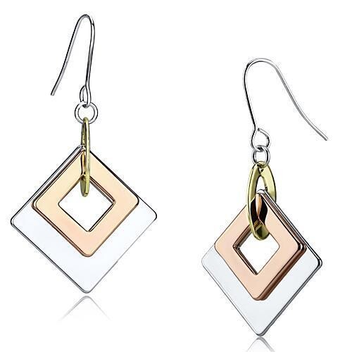 LO2676 - Rhodium + Gold + Rose Gold Iron Earrings with No Stone