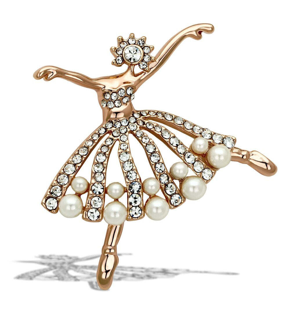 LO2802 - Flash Rose Gold White Metal Brooches with Synthetic Pearl in White