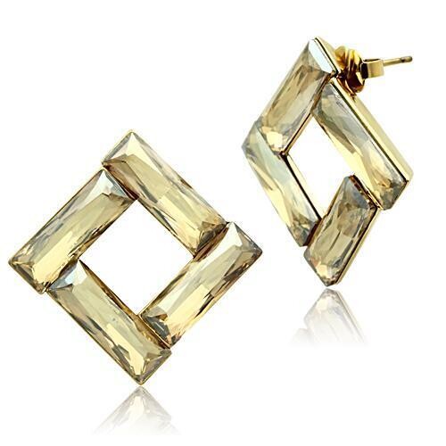 GL344 - IP Gold(Ion Plating) Brass Earrings with Top Grade Crystal  in Topaz