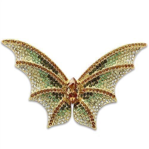 LO2400 - Gold White Metal Brooches with Top Grade Crystal  in Multi Color