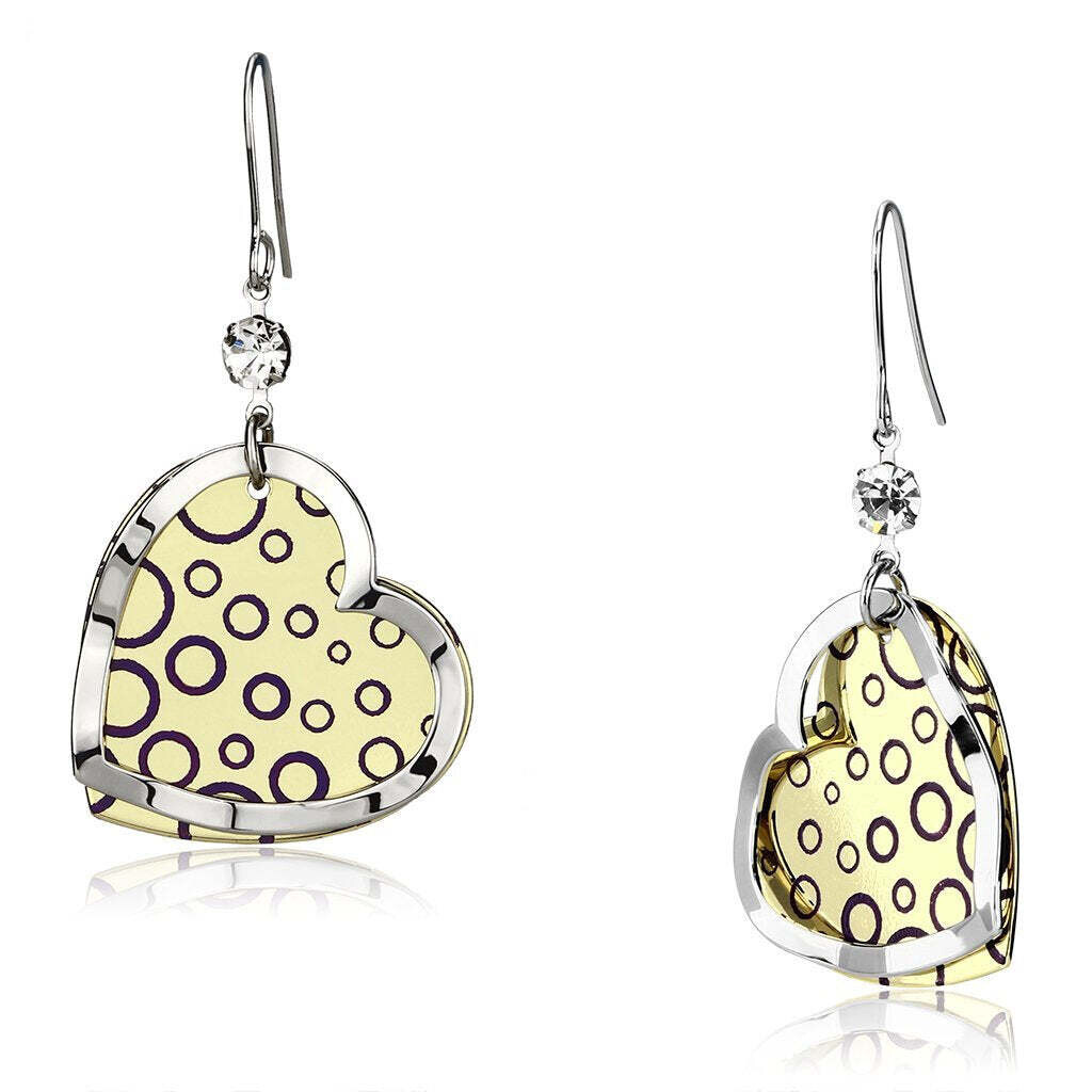 LO2694 - Gold+Rhodium Iron Earrings with Top Grade Crystal  in Clear