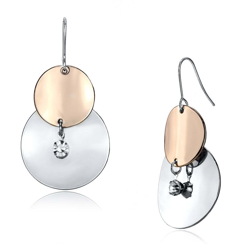 LO2697 - Rose Gold + Rhodium Iron Earrings with Top Grade Crystal  in Clear