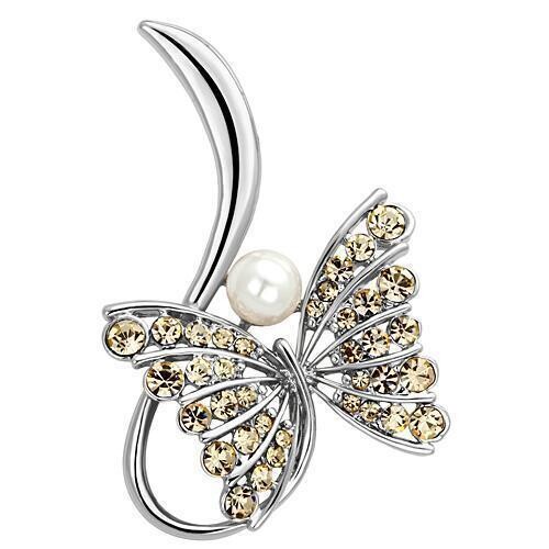 LO2765 - Imitation Rhodium White Metal Brooches with Synthetic Pearl in White