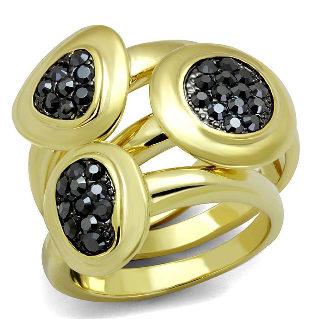 LO3927 - Gold Brass Ring with Top Grade Crystal  in Hematite